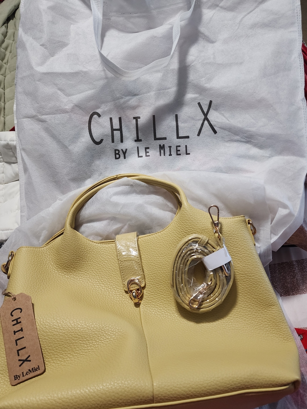 CHILLX by Le Miel Yellow Faux Leather Satchel Tote Crossbody Bag NWT - Picture 4 of 11